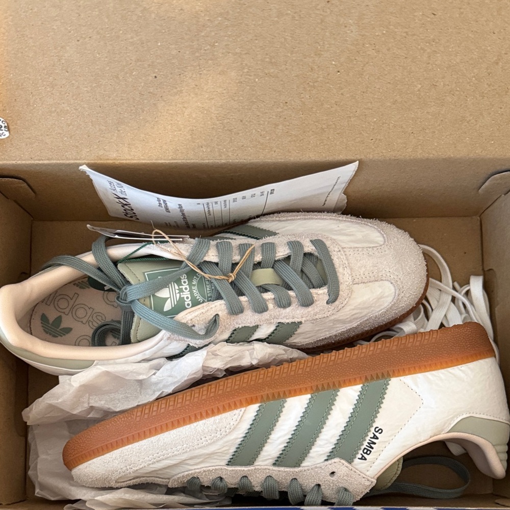 Adidas Samba Sneakers in White and Olive Green